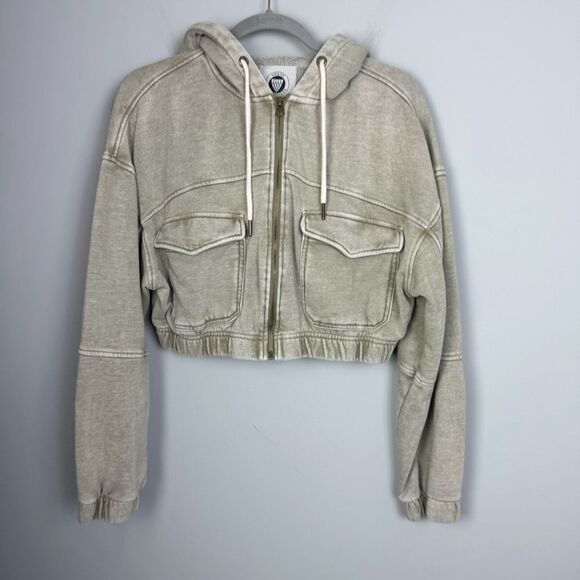 URBAN OUTFITTERS | Yogi Cropped Zip Fleece Hoodie Acid Wash Green Women’s Size M - Picture 3 of 11